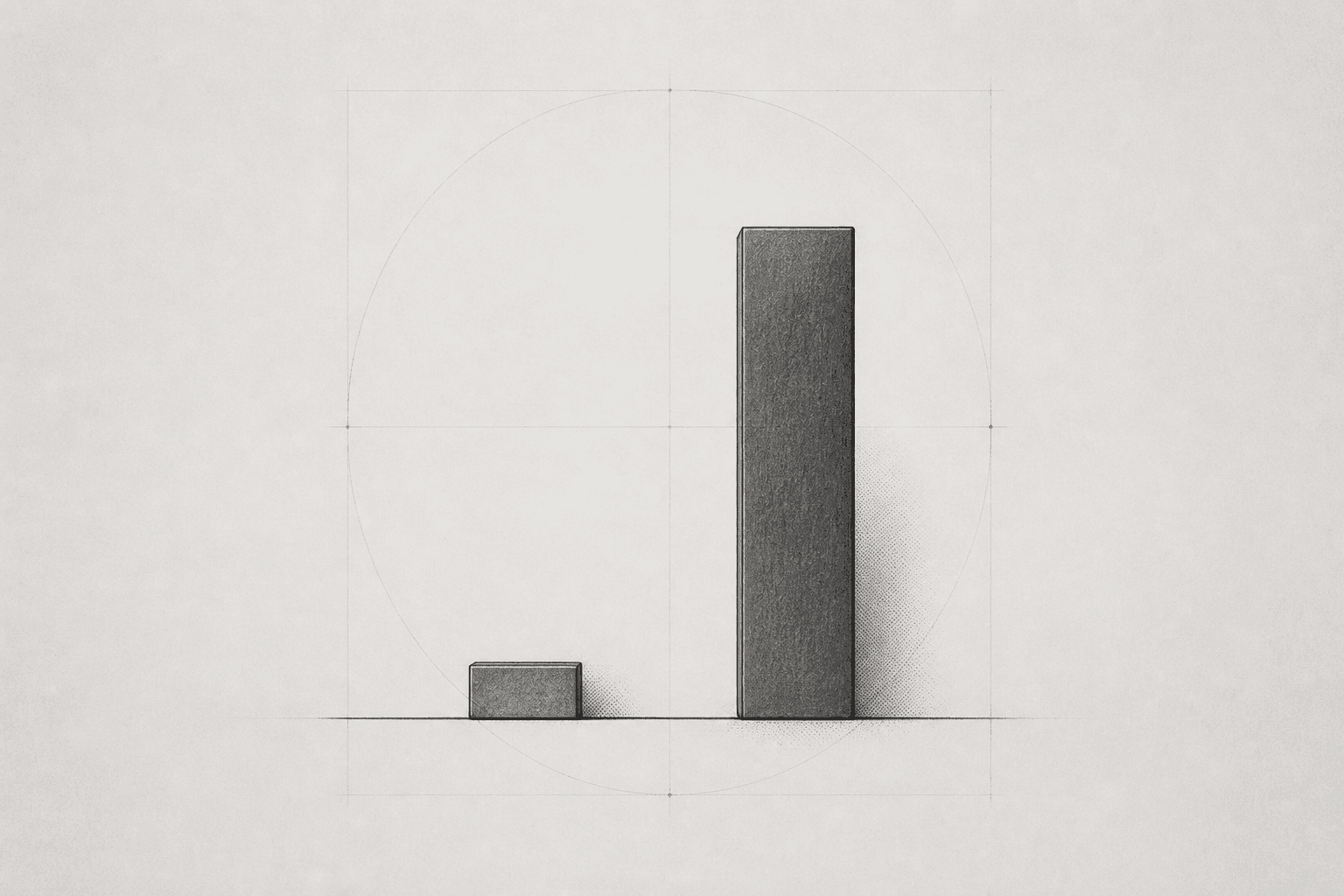Two graphite bars on a shared baseline: a very short bar for not asking and a tall bar for asking, illustrating possibility rather than measured data.